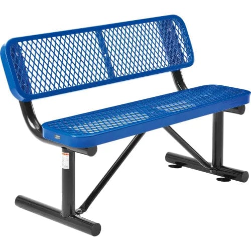 Centerline Dynamics Outdoor Seating 4' Outdoor Steel Bench w/ Backrest, Expanded Metal, Blue