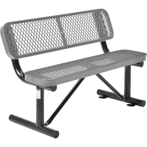 Centerline Dynamics Outdoor Seating 4' Outdoor Steel Bench w/ Backrest, Expanded Metal, Gray