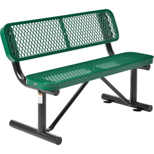 Centerline Dynamics Outdoor Seating 4' Outdoor Steel Bench w/ Backrest, Expanded Metal, Green