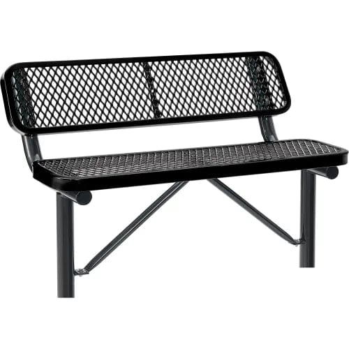 Centerline Dynamics Outdoor Seating 4' Outdoor Steel Bench w/ Backrest, Expanded Metal, In Ground Mount, Black