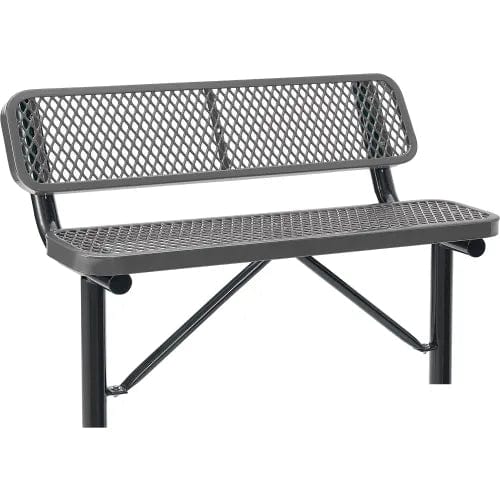 Centerline Dynamics Outdoor Seating 4' Outdoor Steel Bench w/ Backrest, Expanded Metal, In Ground Mount, Gray