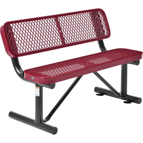 Centerline Dynamics Outdoor Seating 4' Outdoor Steel Bench w/ Backrest, Expanded Metal, Red