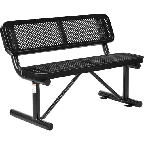 Centerline Dynamics Outdoor Seating 4' Outdoor Steel Bench w/ Backrest, Perforated Metal, Black