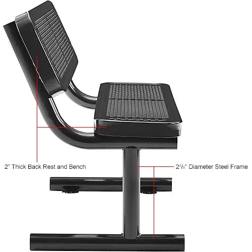Centerline Dynamics Outdoor Seating 4' Outdoor Steel Bench w/ Backrest, Perforated Metal, Black