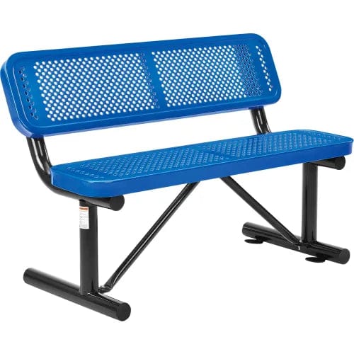 Centerline Dynamics Outdoor Seating 4' Outdoor Steel Bench w/ Backrest, Perforated Metal, Blue