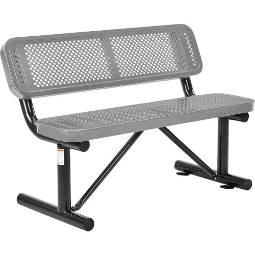 Centerline Dynamics Outdoor Seating 4' Outdoor Steel Bench w/ Backrest, Perforated Metal, Gray