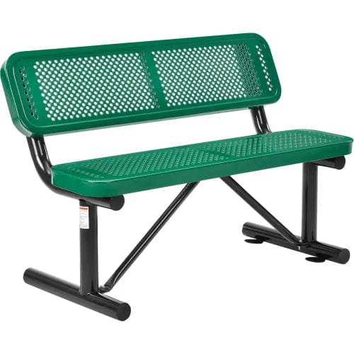 Centerline Dynamics Outdoor Seating 4' Outdoor Steel Bench w/ Backrest, Perforated Metal, Green
