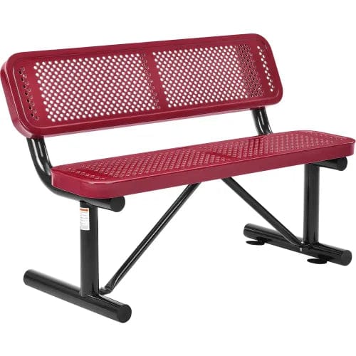 Centerline Dynamics Outdoor Seating 4' Outdoor Steel Bench w/ Backrest, Perforated Metal, Red