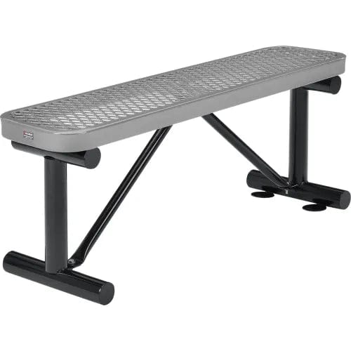 Centerline Dynamics Outdoor Seating 4' Outdoor Steel Flat Bench, Expanded Metal, Gray