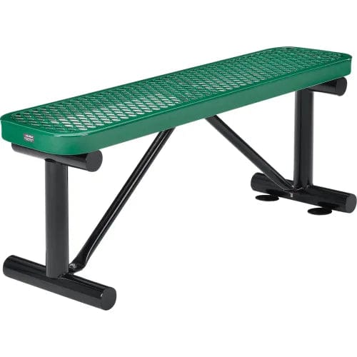 Centerline Dynamics Outdoor Seating 4' Outdoor Steel Flat Bench, Expanded Metal, Green