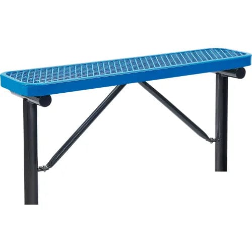 Centerline Dynamics Outdoor Seating 4' Outdoor Steel Flat Bench, Expanded Metal, In Ground Mount, Blue
