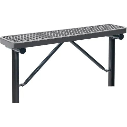 Centerline Dynamics Outdoor Seating 4' Outdoor Steel Flat Bench, Expanded Metal, In Ground Mount, Gray