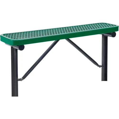 Centerline Dynamics Outdoor Seating 4' Outdoor Steel Flat Bench, Expanded Metal, In Ground Mount, Green