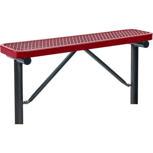 Centerline Dynamics Outdoor Seating 4' Outdoor Steel Flat Bench, Expanded Metal, In Ground Mount, Red