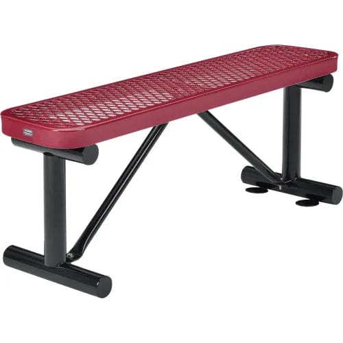 Centerline Dynamics Outdoor Seating 4' Outdoor Steel Flat Bench, Expanded Metal, Red