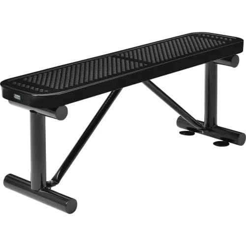 Centerline Dynamics Outdoor Seating 4' Outdoor Steel Flat Bench, Perforated Metal, Black