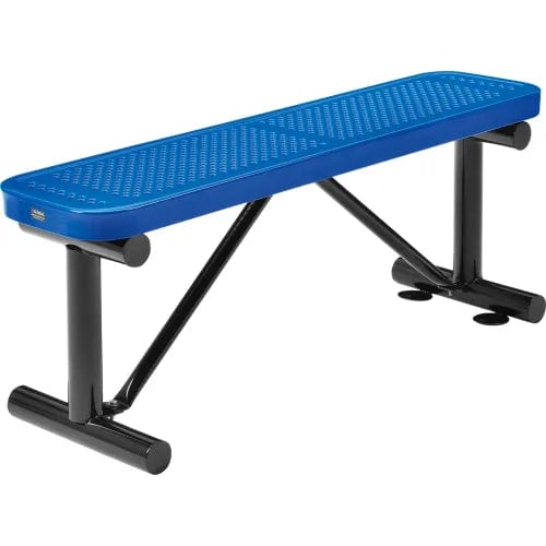 Centerline Dynamics Outdoor Seating 4' Outdoor Steel Flat Bench, Perforated Metal, Blue