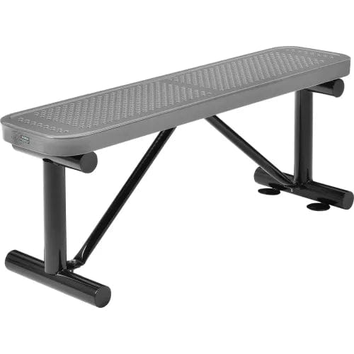 Centerline Dynamics Outdoor Seating 4' Outdoor Steel Flat Bench, Perforated Metal, Gray