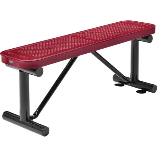 Centerline Dynamics Outdoor Seating 4' Outdoor Steel Flat Bench, Perforated Metal, Red