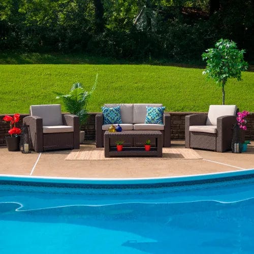 Centerline Dynamics Outdoor Seating 4 Piece Faux Rattan Outdoor Patio Set, Chocolate Brown w/ Beige Cushions