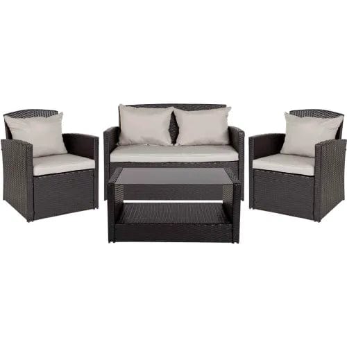 Centerline Dynamics Outdoor Seating 4 Piece Outdoor Patio Set, Black w/ Gray Pillow and Cushions