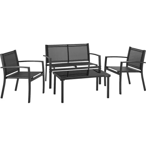 Centerline Dynamics Outdoor Seating 4-Piece Outdoor Patio Set, Glass Top Table, Black