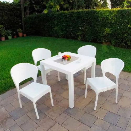 Centerline Dynamics Outdoor Seating 5 Piece Outdoor Dining Set, 31-1/2"W x 29"H Table, White
