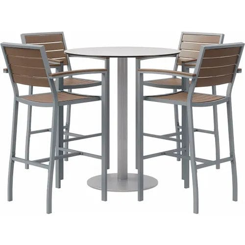 Centerline Dynamics Outdoor Seating 5-Piece Outdoor Dining Set, 36"W x 41"H Table, Mocha w/ Silver Frame