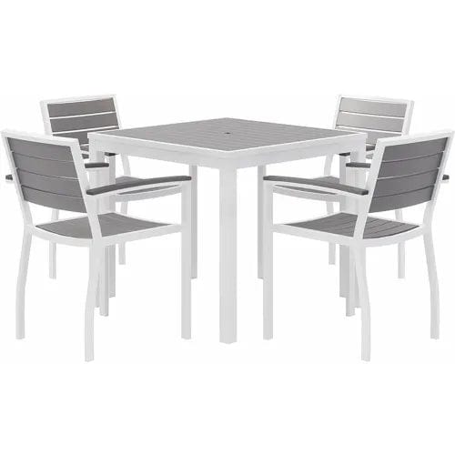 Centerline Dynamics Outdoor Seating 5 Piece Outdoor Dining Set, Gray w/ White Frame