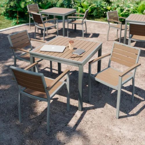 Centerline Dynamics Outdoor Seating 5 Piece Outdoor Dining Set, Mocha w/ Silver Frame