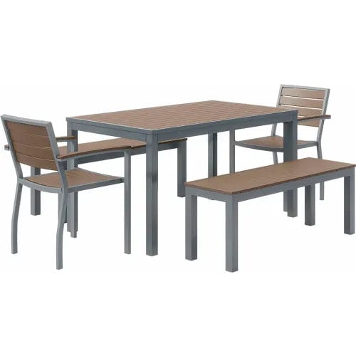 Centerline Dynamics Outdoor Seating 5 Piece Outdoor Dining Set, Mocha w/ Silver Frame