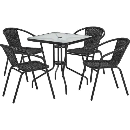 Centerline Dynamics Outdoor Seating 5-Piece Rattan Outdoor Dining Set, 27-1/2" Square Glass Table