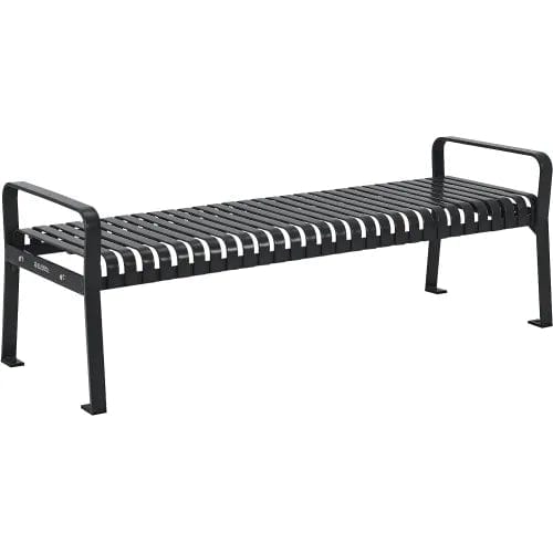Centerline Dynamics Outdoor Seating 6' Outdoor Bench, Backless, Vertical Steel Slat, Black
