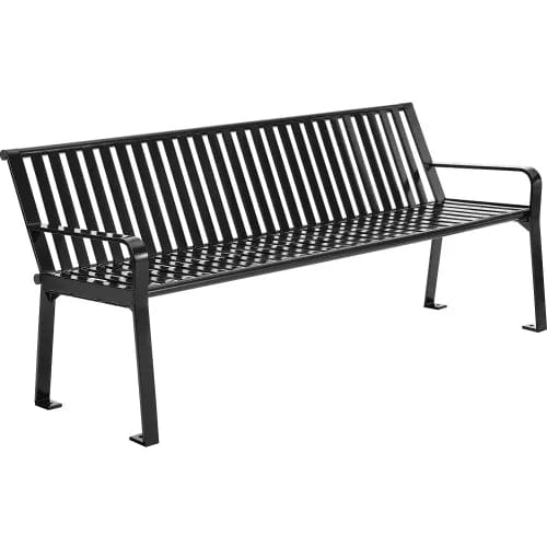 Centerline Dynamics Outdoor Seating 6' Outdoor Bench with Back, Vertical Steel Slat, Black