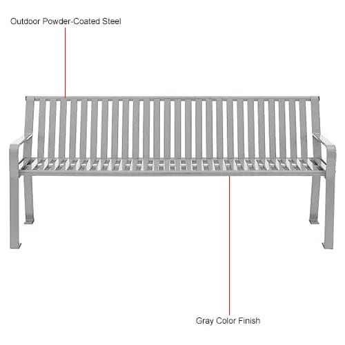 Centerline Dynamics Outdoor Seating 6' Outdoor Bench with Back, Vertical Steel Slat, Gray
