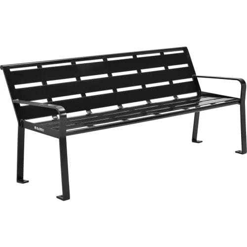 Centerline Dynamics Outdoor Seating 6' Outdoor Horizontal Steel Slat Park Bench w/ Back, Black