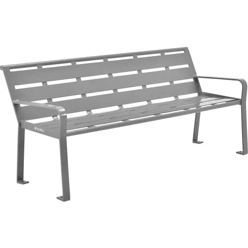 Centerline Dynamics Outdoor Seating 6' Outdoor Horizontal Steel Slat Park Bench w/ Back, Gray