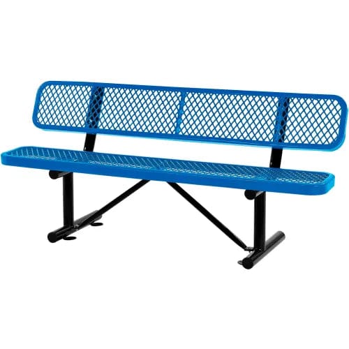 Centerline Dynamics Outdoor Seating 6' Outdoor Steel Bench w/ Backrest, Expanded Metal, Blue