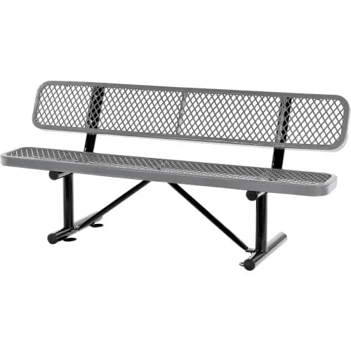 Centerline Dynamics Outdoor Seating 6' Outdoor Steel Bench w/ Backrest, Expanded Metal, Gray