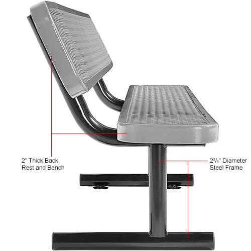 Centerline Dynamics Outdoor Seating 6' Outdoor Steel Bench w/ Backrest, Expanded Metal, Gray