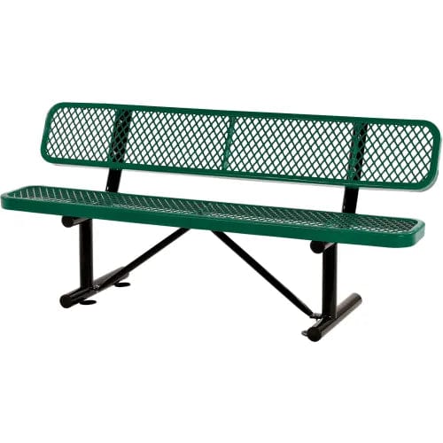 Centerline Dynamics Outdoor Seating 6' Outdoor Steel Bench w/ Backrest, Expanded Metal, Green