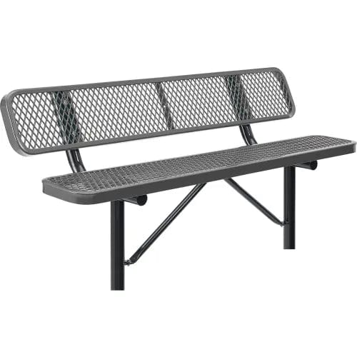 Centerline Dynamics Outdoor Seating 6' Outdoor Steel Bench w/ Backrest, Expanded Metal, In Ground Mount, Gray