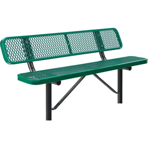 Centerline Dynamics Outdoor Seating 6' Outdoor Steel Bench w/ Backrest, Expanded Metal, In Ground Mount, Green