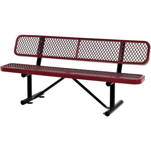 Centerline Dynamics Outdoor Seating 6' Outdoor Steel Bench w/ Backrest, Expanded Metal, Red