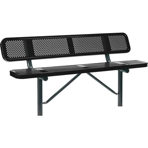 Centerline Dynamics Outdoor Seating 6' Outdoor Steel Bench w/ Backrest, Perforated Metal, In Ground Mount, Black