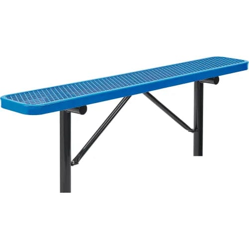 Centerline Dynamics Outdoor Seating 6' Outdoor Steel Flat Bench, Expanded Metal, In Ground Mount, Blue