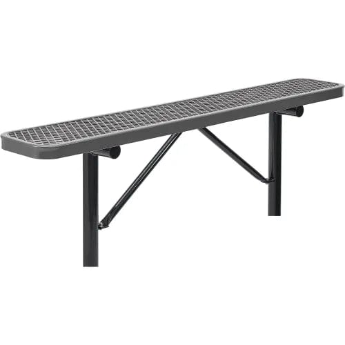 Centerline Dynamics Outdoor Seating 6' Outdoor Steel Flat Bench, Expanded Metal, In Ground Mount, Gray