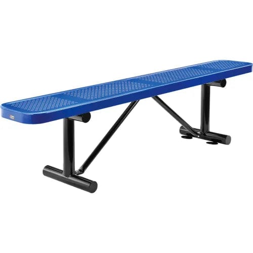 Centerline Dynamics Outdoor Seating 6' Outdoor Steel Flat Bench, Perforated Metal, Blue