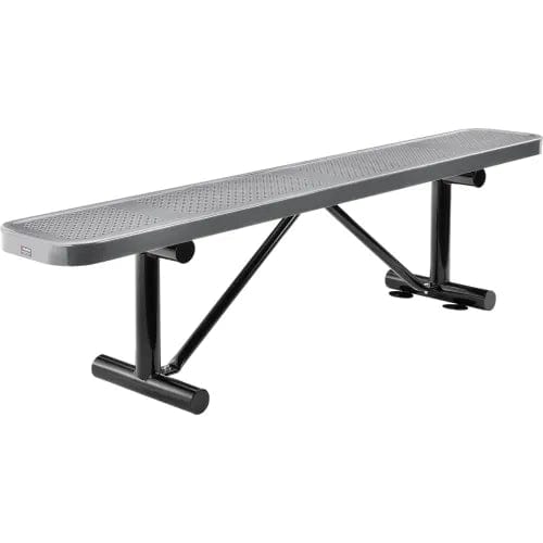 Centerline Dynamics Outdoor Seating 6' Outdoor Steel Flat Bench, Perforated Metal, Gray