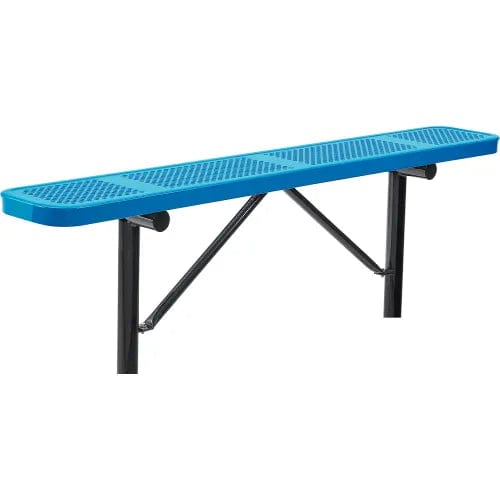 Centerline Dynamics Outdoor Seating 6' Outdoor Steel Flat Bench, Perforated Metal, In Ground Mount, Blue